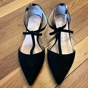 Nearly new Suede Black Flats with strap/buckle